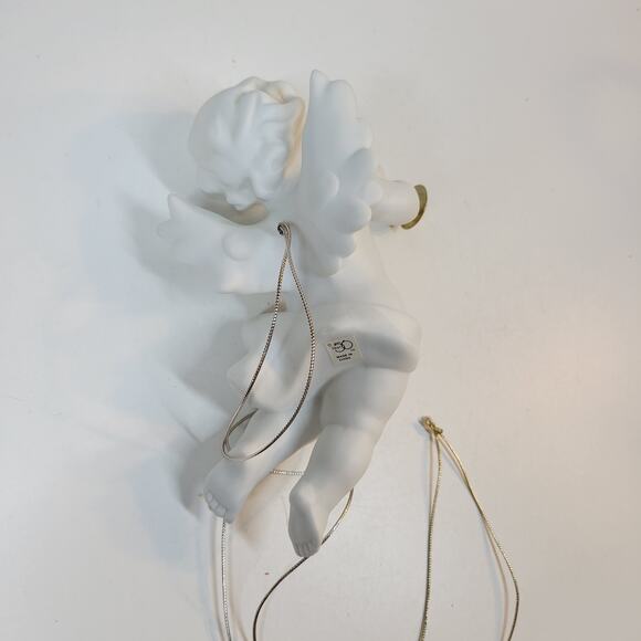 Dept 56 Large Winter Silhouette Cherub Angel 8" White Ornament Horn Retired - Picture 14 of 16